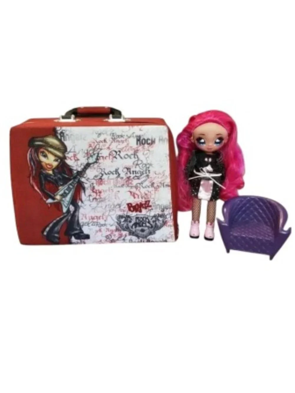 Bratz Rock Angelz Carrying Case, Ultimate Black Bunny Doll, and Purple Chair